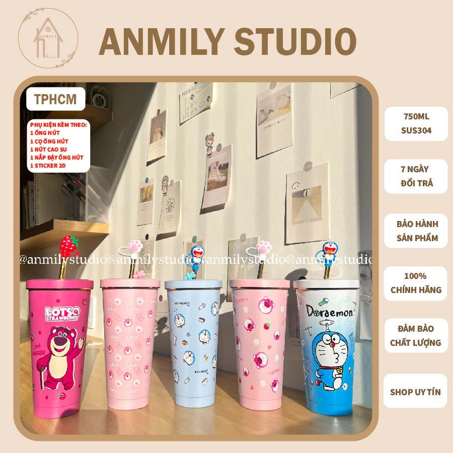 Ly giữ nhiệt LOTSO 750ml ANMILY CUP cao cấp SUS304 có ống hút kèm theo tặng kèm cọ ống hút| ANMILYST