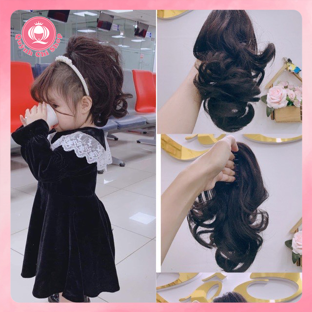 Đuôi tóc giả cho bé gái - ngoặm xoăn ngắn 25cm nổi bật, đẹp tự nhiên không bóng