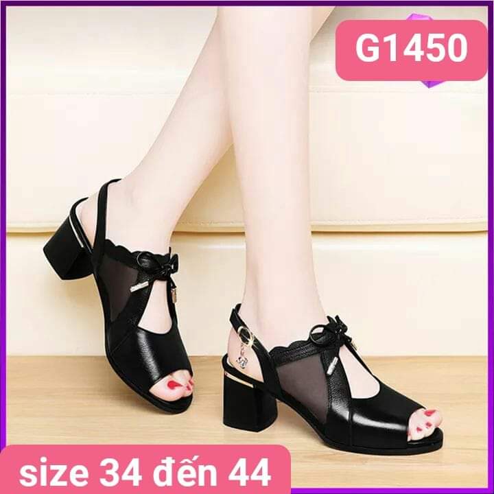 G1450 - giày elisa phối lưới hở gót – màu đen