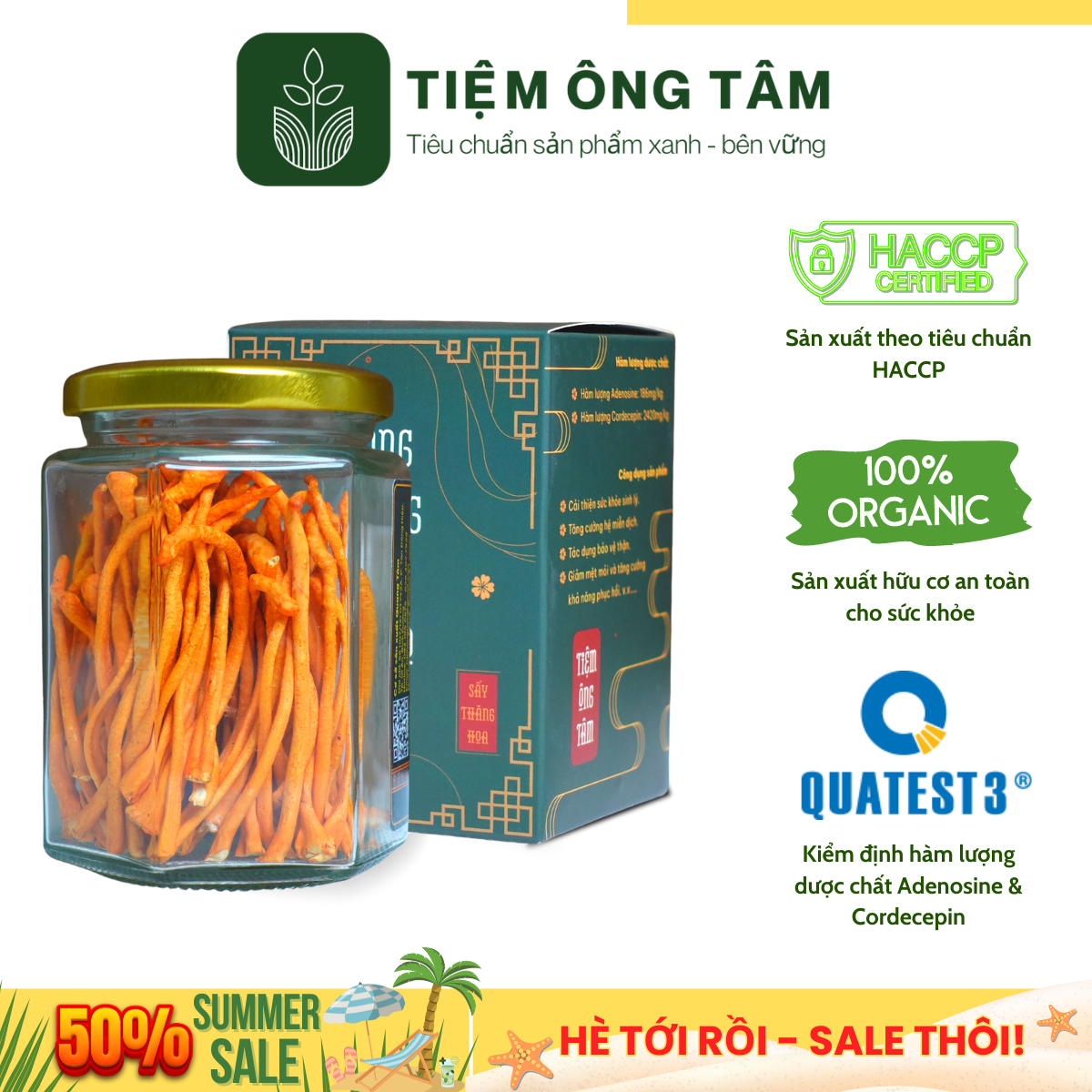 Đông Trùng Hạ Thảo Sấy Thăng Hoa Đặc Biệt Hộp 10gram Tiệm Ông Tâm dùng pha trà chưng yến ngâm mật ong và ngâm rượu