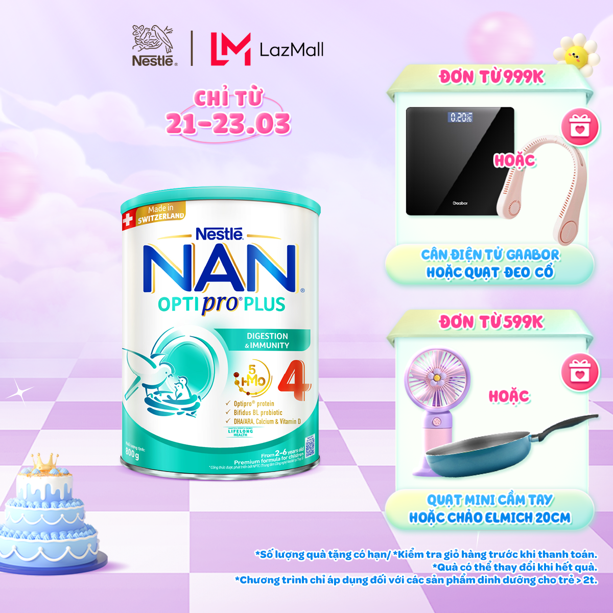 [CHỈ 21-23/3 Quà Tặng ĐH 599K] Sữa bột Nestlé NAN OPTIPRO PLUS 4 800g/lon với 5HMO Giúp tiêu hóa tốt