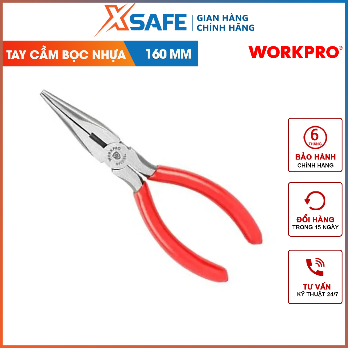 Kìm nhọn 6 inch 160mm workpro wp231004 chính hãng xsafe