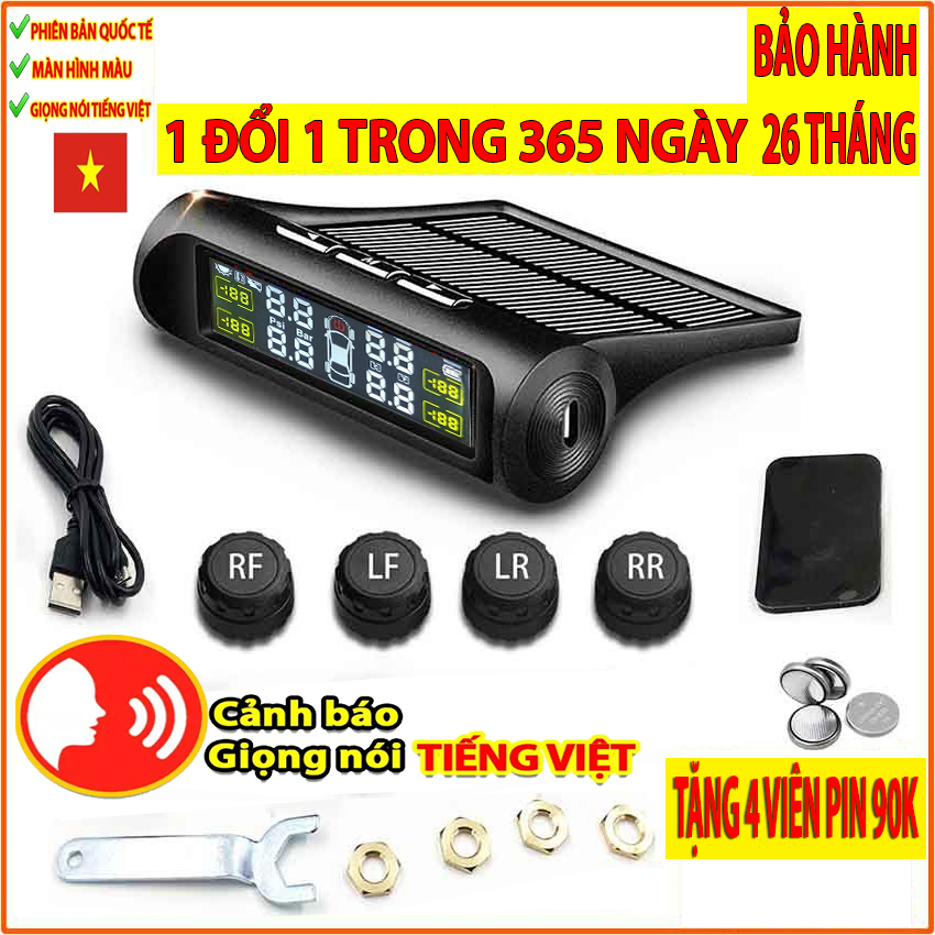 [TẶNG 4 PIN CẢM BIẾN] Cảm Biến Áp Suất lốp xe hơi TPMS cao cấp hệ thống 4 cảm biến - Không Dây - chạy bằng năng lượng mặt trời,1 đổi 1 trong vòng 30 ngày,bảo hành 12 tháng