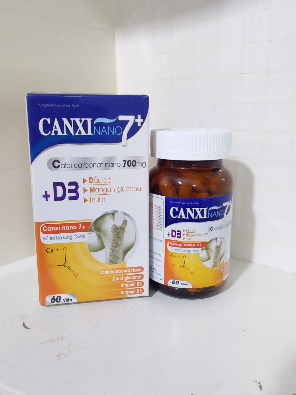 Canxi Nano 7+-Bổ sung canxi, vitamin D3 cho xương chắc khỏe, giảm nguy cơ loãng xương ở người cao tuổi-Lọ 50 viên