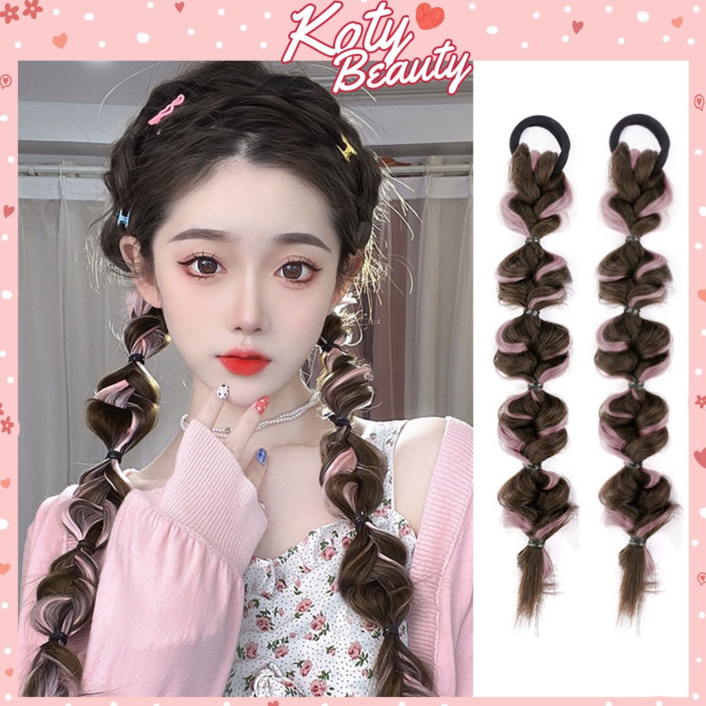 Tóc giả thắt bính highlight cho nữ Koty Beauty, tóc tết bím giả tạo kiểu thắt bím TG414