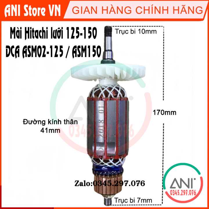 Rotor máy mài hitachi g15sa2 g13sc2 asm02-125 asm150a - thân 41mm dài 170mm - tặng chổi than