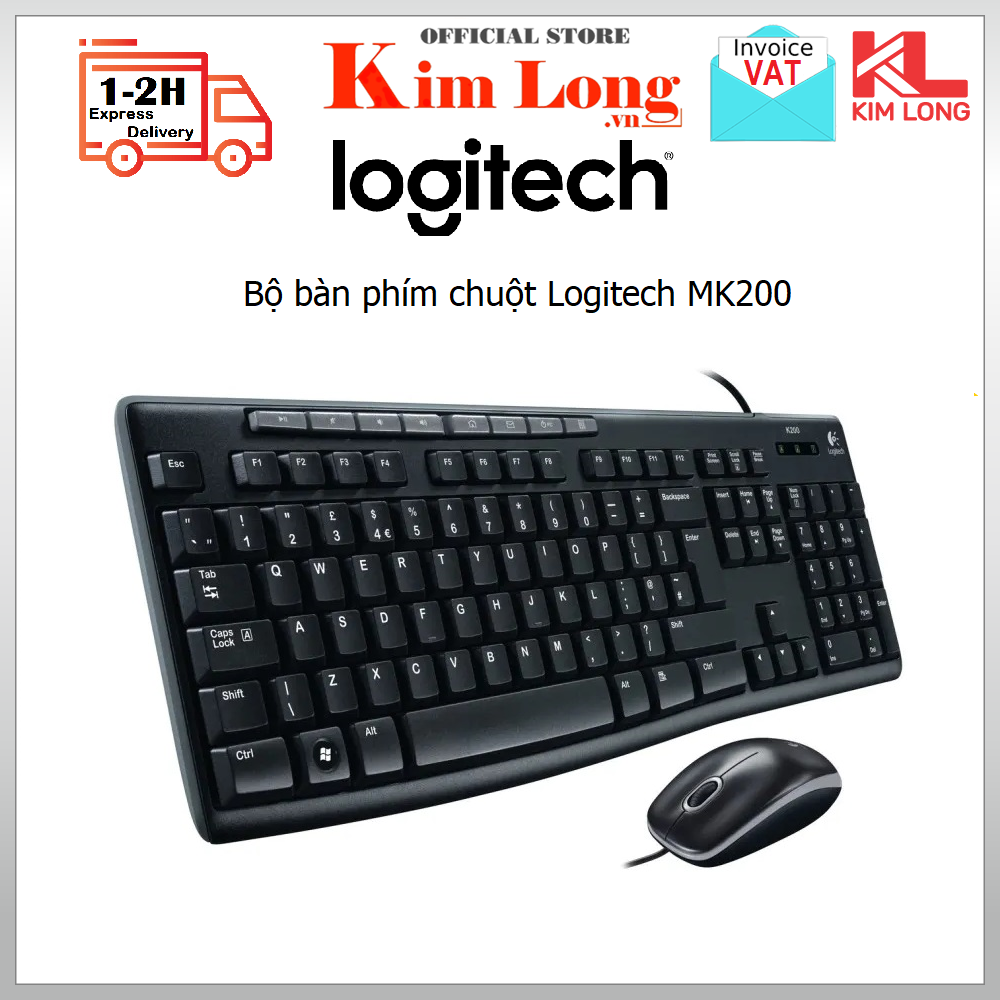 Bộ bàn phím chuột Logitech MK200 có dây, Thiết kế mỏng, chống tràn, Siêu bền - Bảo hành 3 năm chính hãng