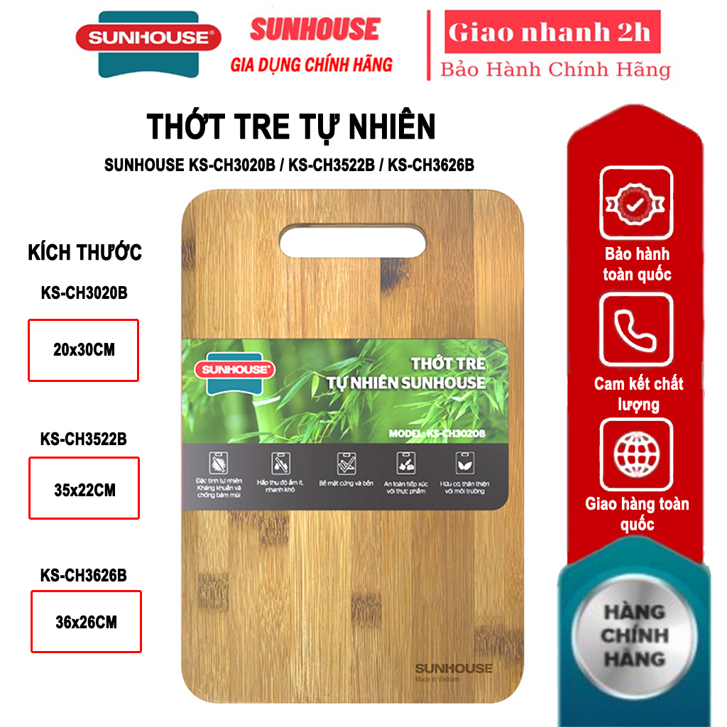 Thớt tre tự nhiên sunhouse ks-ch3522b / ks-ch3626b / ks-ch3020b