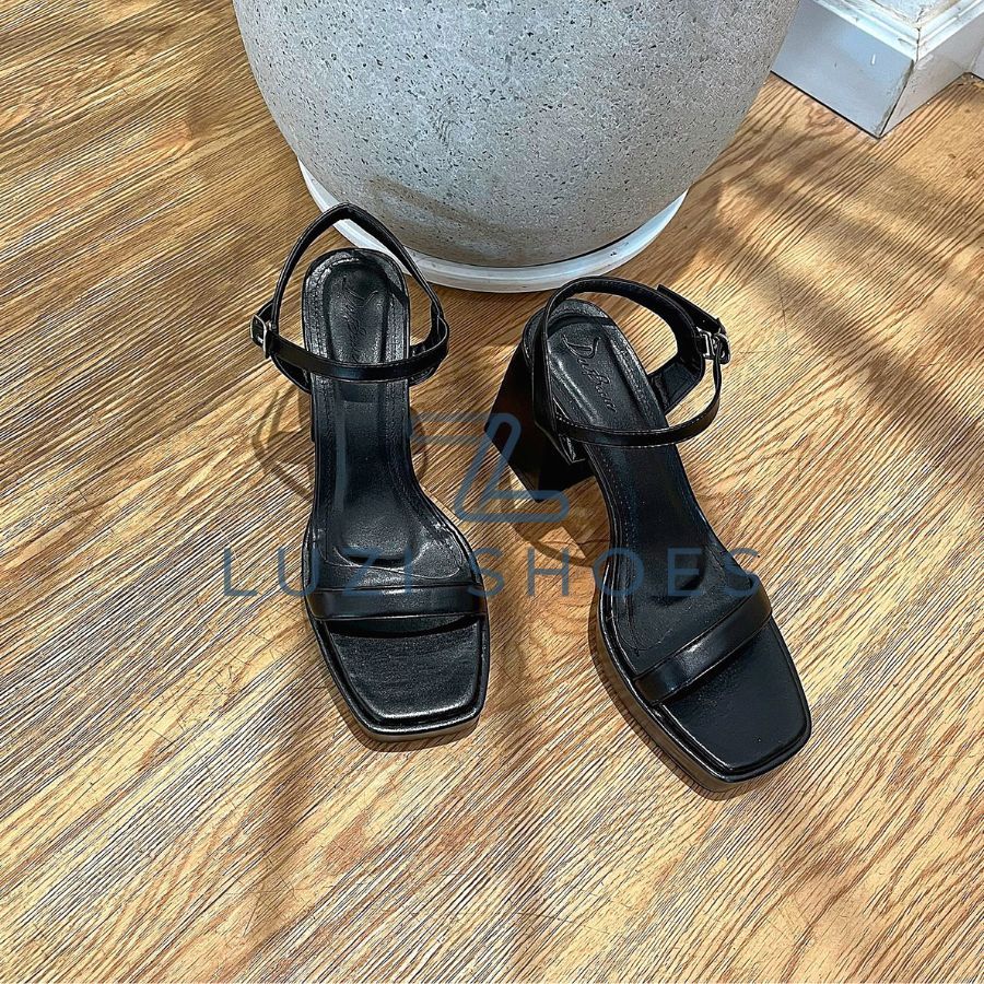 Giày sandal nữ quai ngang đúp trước gót vuông cao 10p, dép nữ cao gót cao 2 đầu quai ngang đi tiệc, giày sandal nữ đế đúp cao 11p m63