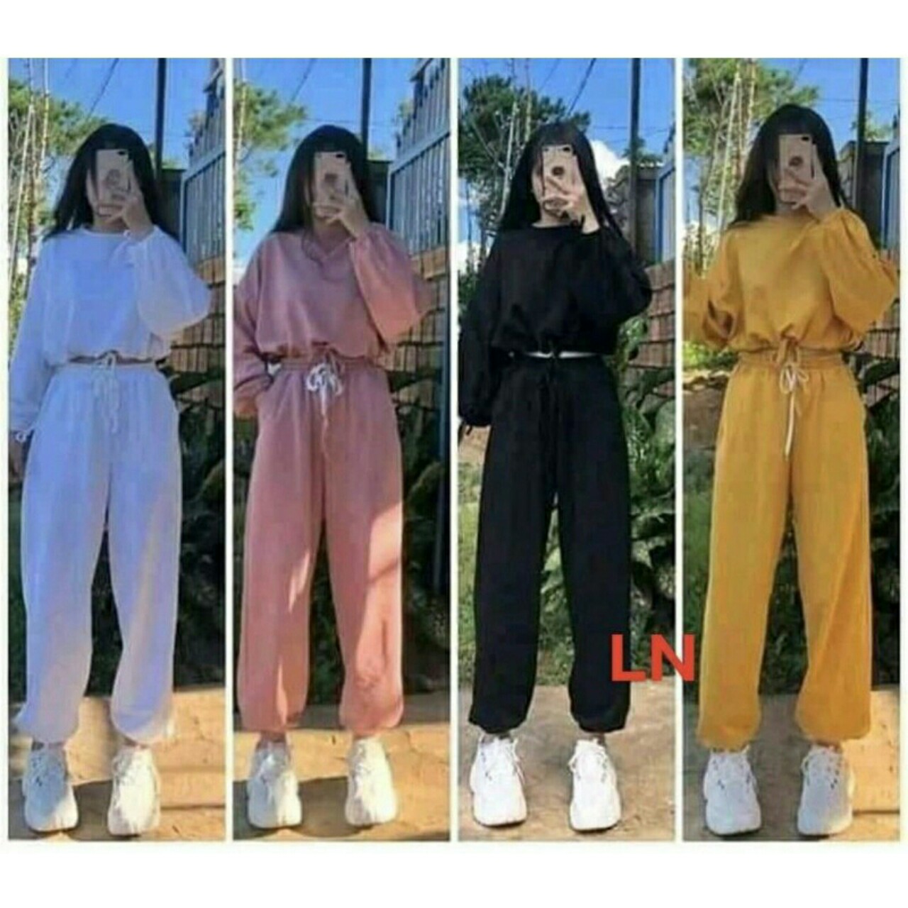 Bộ croptop rút bụng +quần bom chun ống LN12