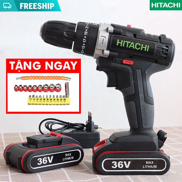 Máy khoan pin HITACHI 36V - Khoan sắt, khoan gỗ, bắt vít - Máy bắn vít đa năng - Pin chuẩn 5 cell - Pin máy khoan cầm tay Hitachi 3 chức năng