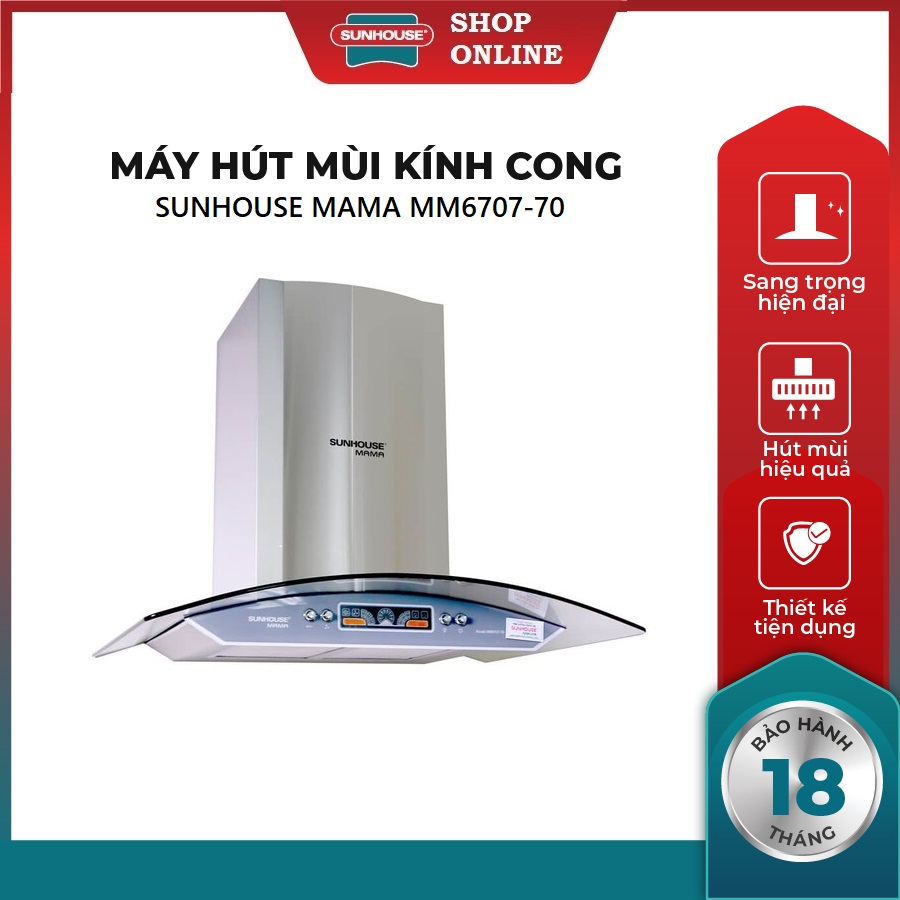 Máy hút mùi kính cong sunhouse mama mm6707-70 - máy hút khói kính cong sunhouse - bảo hành tại nhà 18 tháng