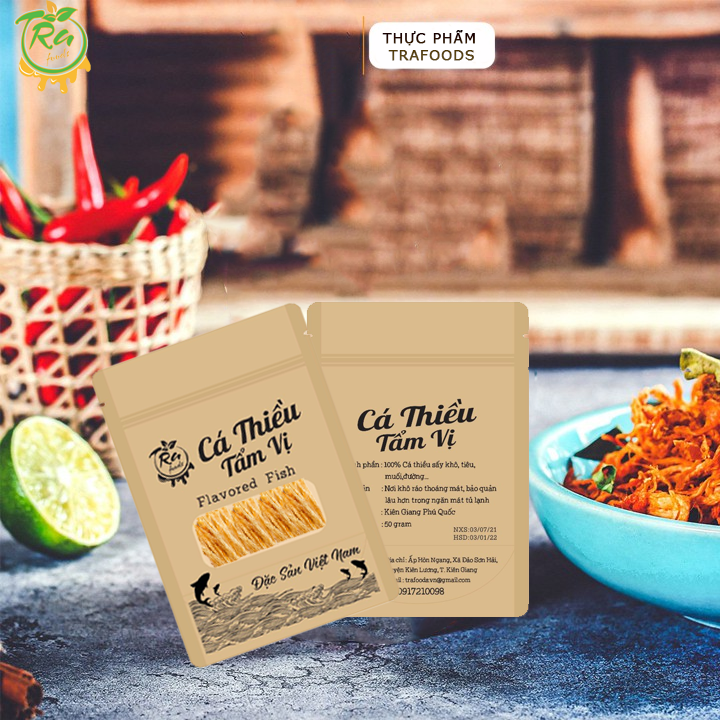 Khô Cá Thiều sấy Tẩm Vị Trafoods Đặc Sản Phú Quốc ( Thơm Ngoncay cayngọt ngọt ) bổ dưỡng tốt cho sức khỏe đảm bảo vệ sinh an toàn thực phẩm 50gram/1 bịch
