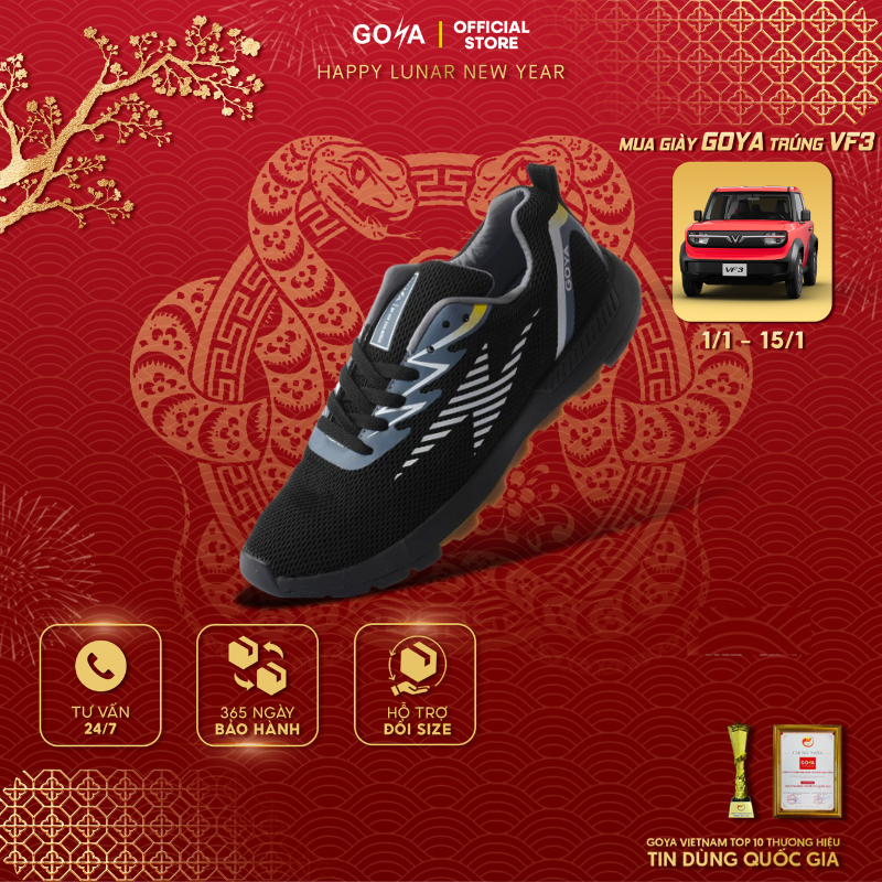 Giày Leo Núi, Treking Dã Ngoại Goya Trail Full Đen V2