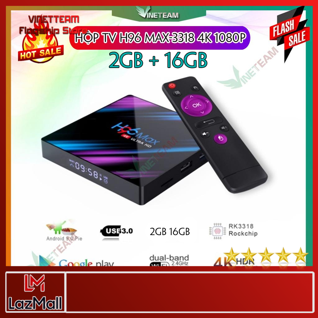 Vinetteam Gốc H96 MAX TV Box Android 10 RK3318 WiFi Bluetooth 4K HD 1080P IPTV Media Player Google Trợ Lý Giọng Nói Netflix Youtube Android Set-Top Box