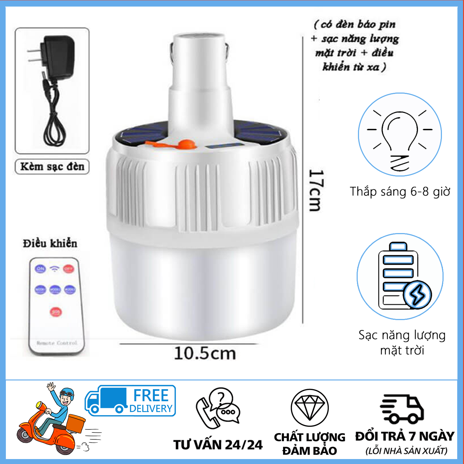 Bóng đèn led siêu sáng, Bóng đèn siêu sáng - Bóng đèn tích điện, Bóng đèn năng lượng mặt trời, Bóng đèn led sạc tích điện, công suất 30W-100W đầu cắm USB sử dụng cho hàng quán vỉa hè, hàng rong, dã ngoại, picnic ngoài trời