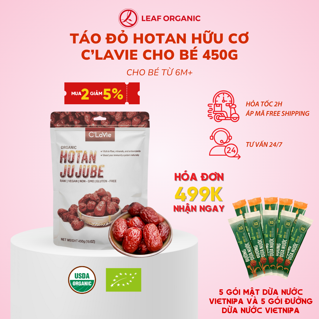 Táo Đỏ Hữu Cơ C'Lavie 450g - Táo đỏ tân cương/Táo đỏ ninh hạ Jujube - Leaf Organic HCM