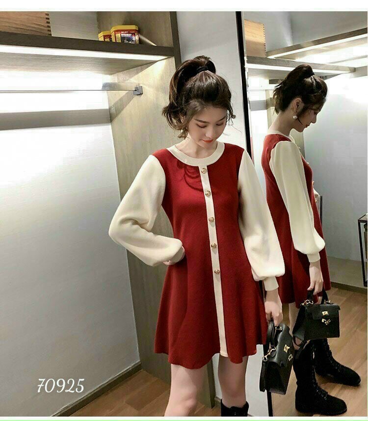 Đầm váy lụa nữ dáng suông tay dài cổ tròn xinh xắn th sam clothing
