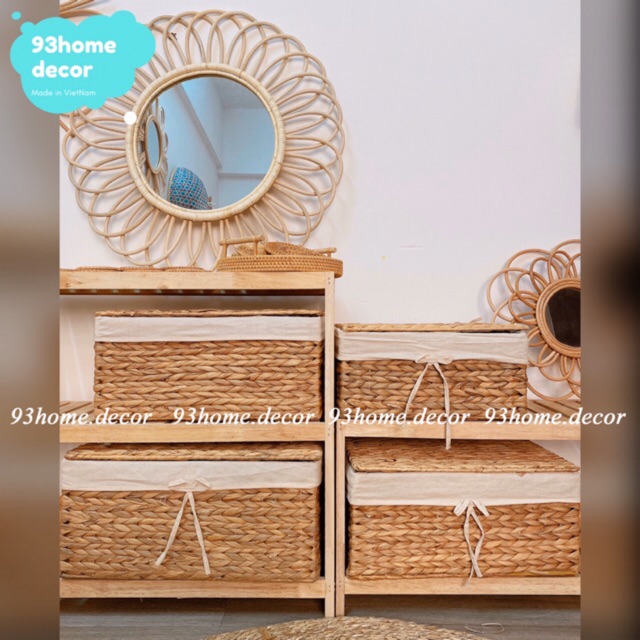 Hộp lục bình, sọt lục bình để đồ, decor trang trí nhà cửa, giỏ lục bình đựng đồ có nắp đậy kèm vải lót sang trọng