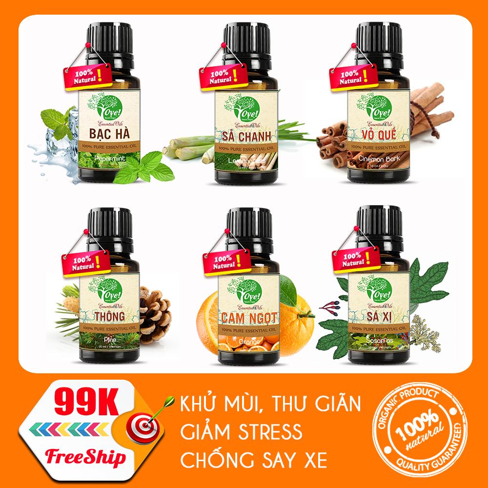 Combo 6 chai Tinh Dầu Sả Chanh 10ml, Bạc Hà 10ml, Sá Xị 10ml, Thông 10ml, Cam Ngọt 10ml, Quế 10ml - Oye
