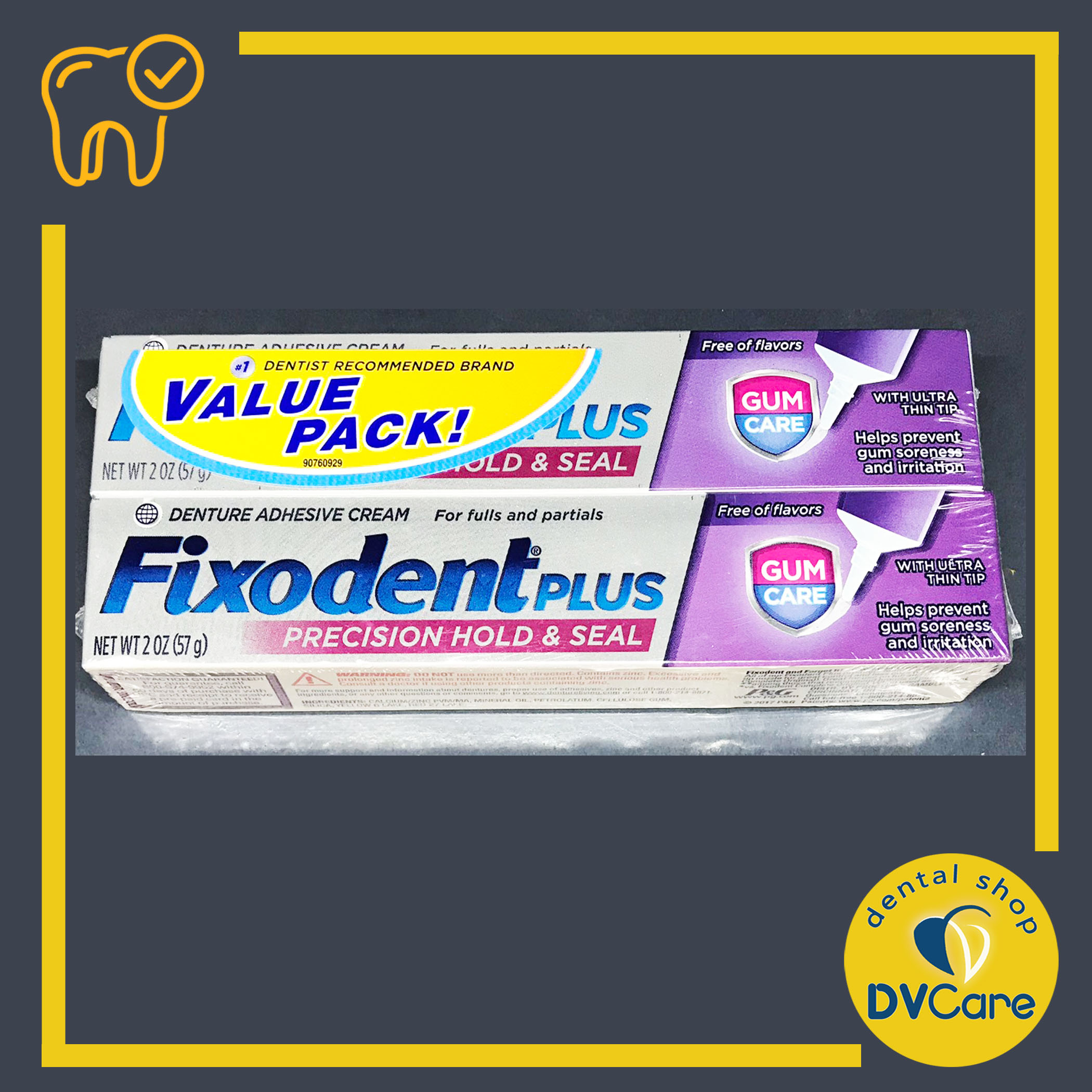 Keo dán hàm giả Fixodent Gum Care tuýp 57g US xách tay [dvcareshop]