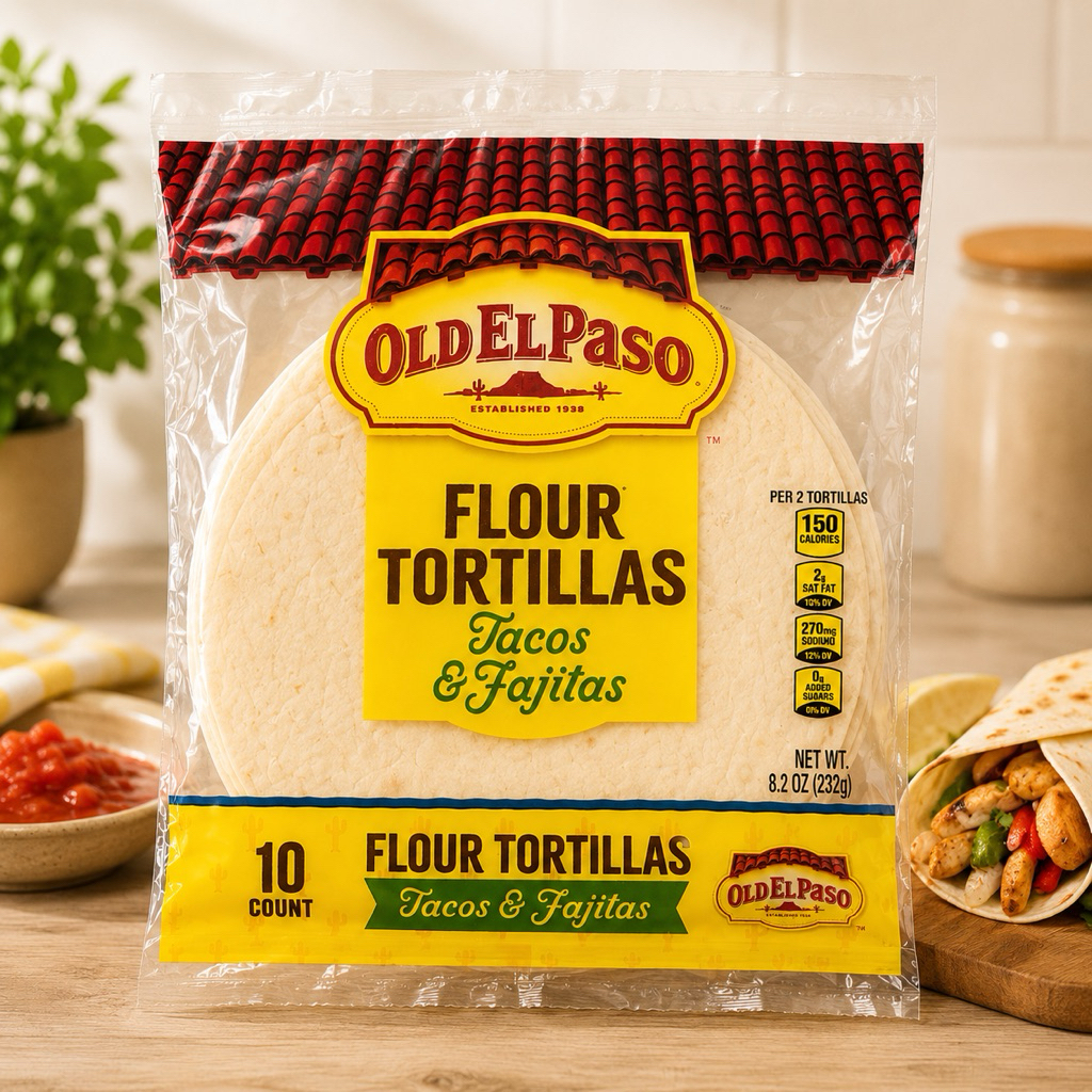 Vỏ Bánh Taco Old El Paso Flour Tortillas 10 Bánh 232g Mỹ - Vỏ Bánh Mềm, Dễ Chế Biến, Phù Hợp Làm Taco, Fajita,…