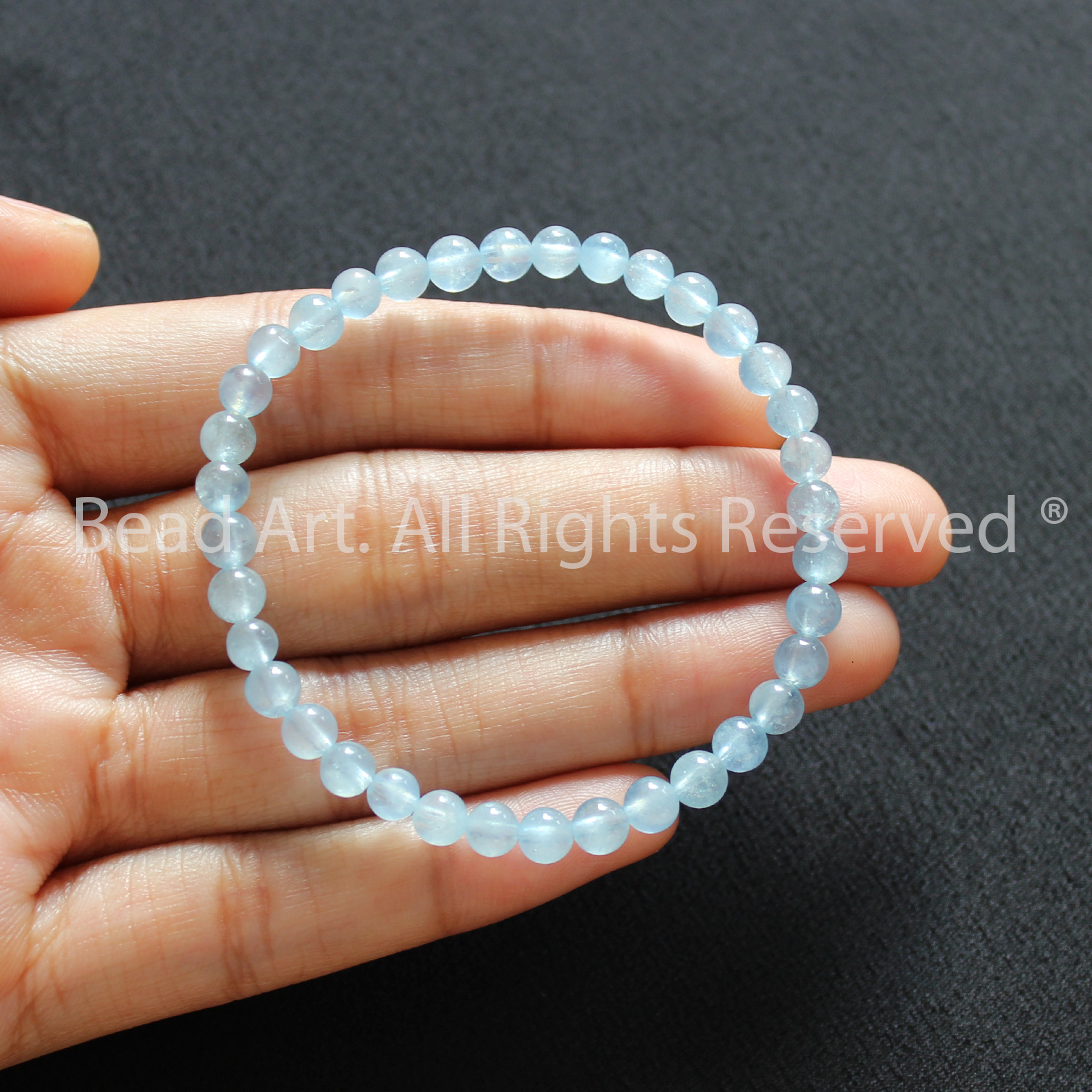Vòng Tay Đá Aquamarine Hải Lam Ngọc Tự Nhiên Xanh Biển 4.5MM Loại AB, Phối Vòng Tay Phong Thuỷ, Chuỗi Hạt, Mệnh Thuỷ, Mộc - Bead Art
