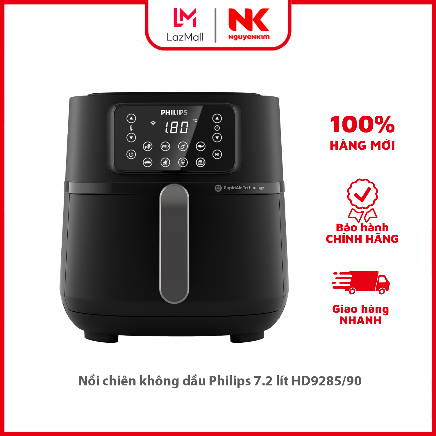 Nồi chiên không dầu philips 7.2 lít hd9285/90