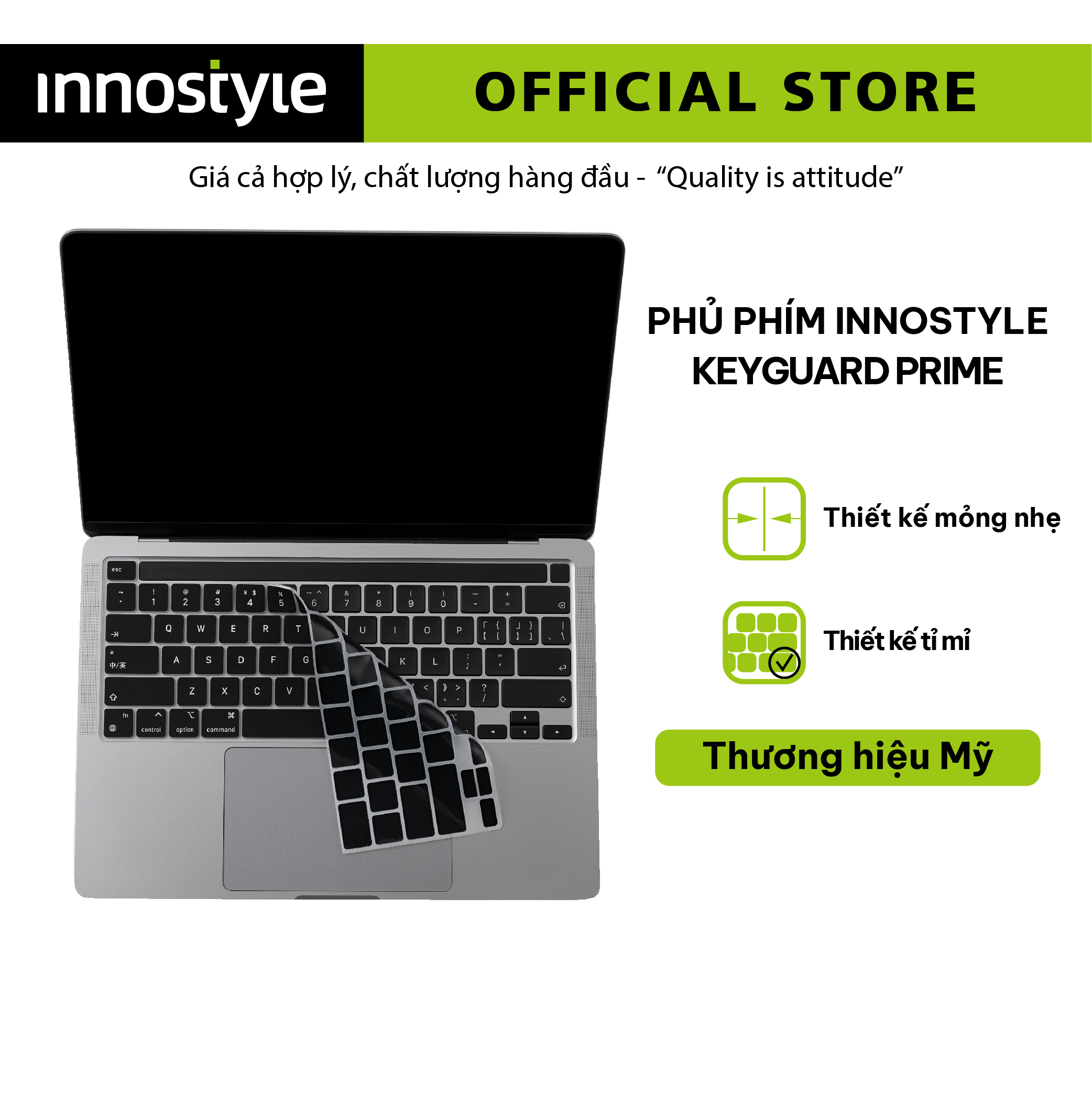 Miếng phủ bàn phím macbook pro air innostyle keyguard prime thiết kế siêu mỏng 0.3mm chống bụi bẩn chống trầy xước bàn phím