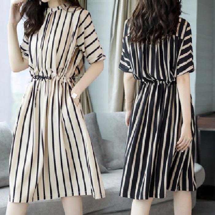 Đầm sơ mi sọc dọc xanh đậm trắng 2 túi hông size 2XL  Quần áo size lớn   Quần áo ngoại cỡ  Shop size lớn