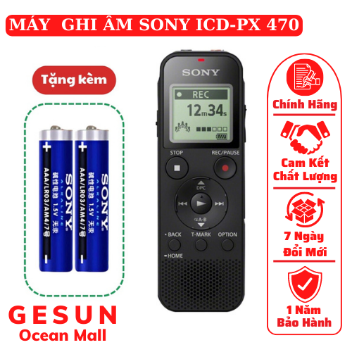 Máy ghi âm Sony ICDPX 470 bộ nhớ trong 4GB hỗ trợ thẻ nhớ ngoài lên tới 32GB thu âm liên tục lên đến 72h . BH 1 năm