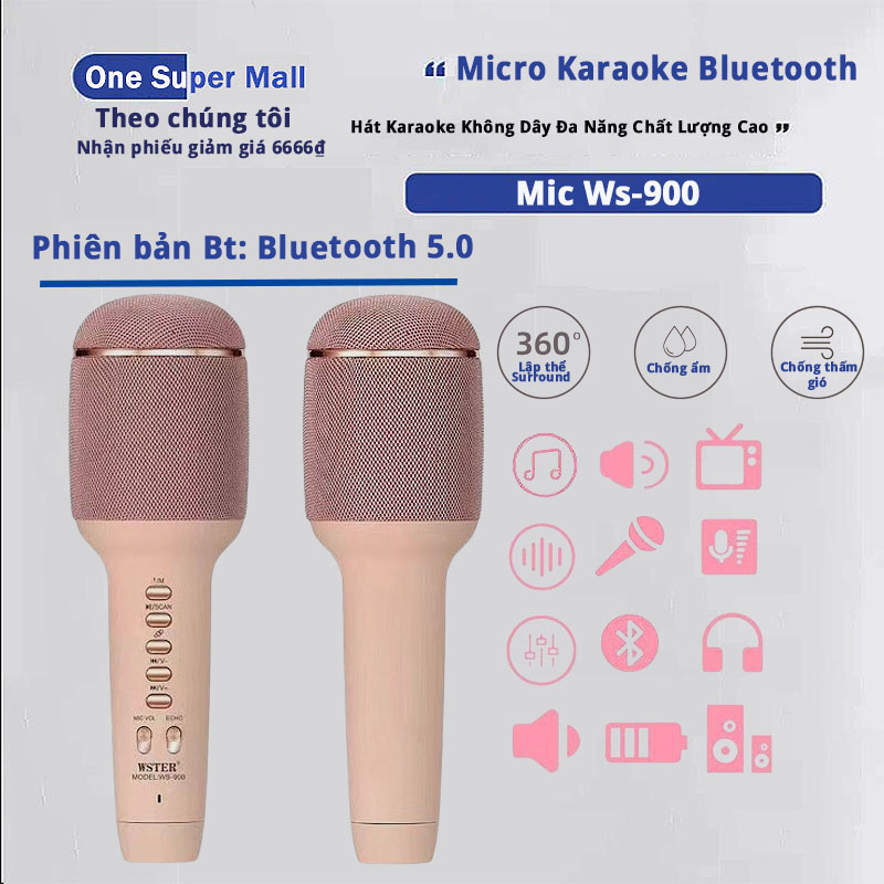 Micro Karaoke Bluetooth Cầm Tay Mic Hát Karaoke Không Dây Đa Năng Chất Lượng Cao Tiện Dụng Và Chuyên Nghiệp Mic Ws-900