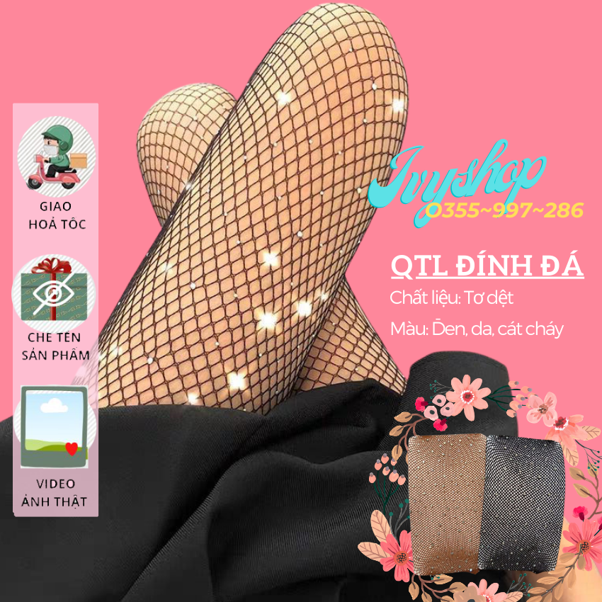 Quần tất lưới đính đá (OPP) - Vớ quần lưới đính đá sexy -  đen, da, cát cháy -  Ivyshop