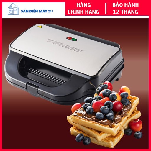 Máy nướng bánh mỳ sandwich Tiross 3 trong 1 TS9655, Hàng chính hãng, 3 vỉ nướng, đa chức năng, công suất lớn 900W