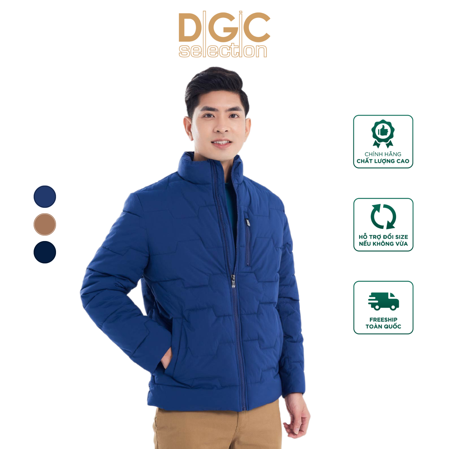  Áo phao nam siêu nhẹ dáng ngắn chần bông chất dày -  vải gió ngăn nước chống bám bụi DGCs  -  WAJKBA14M 