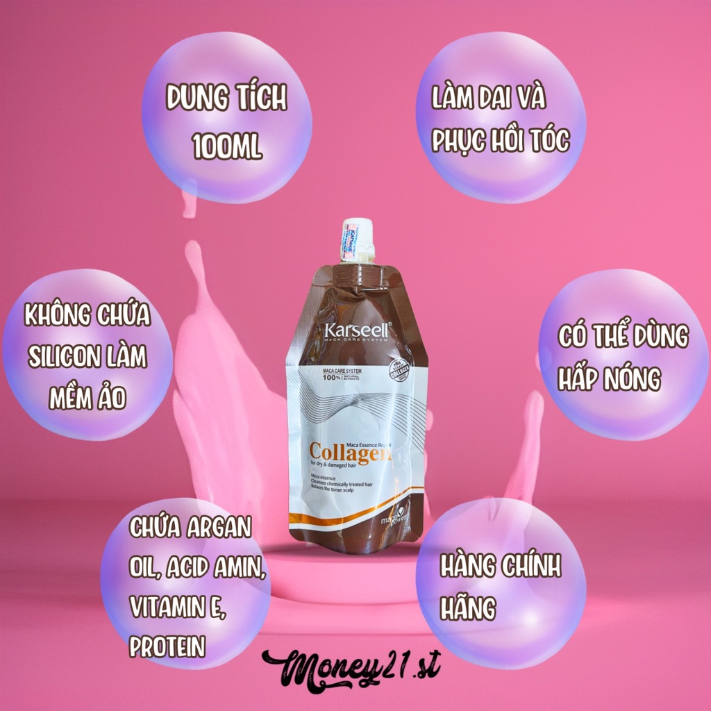 Kem hấp tóc collagen phục hồi tóc hư tổn, dưỡng tóc siêu mềm mượt karseell macca 500ml