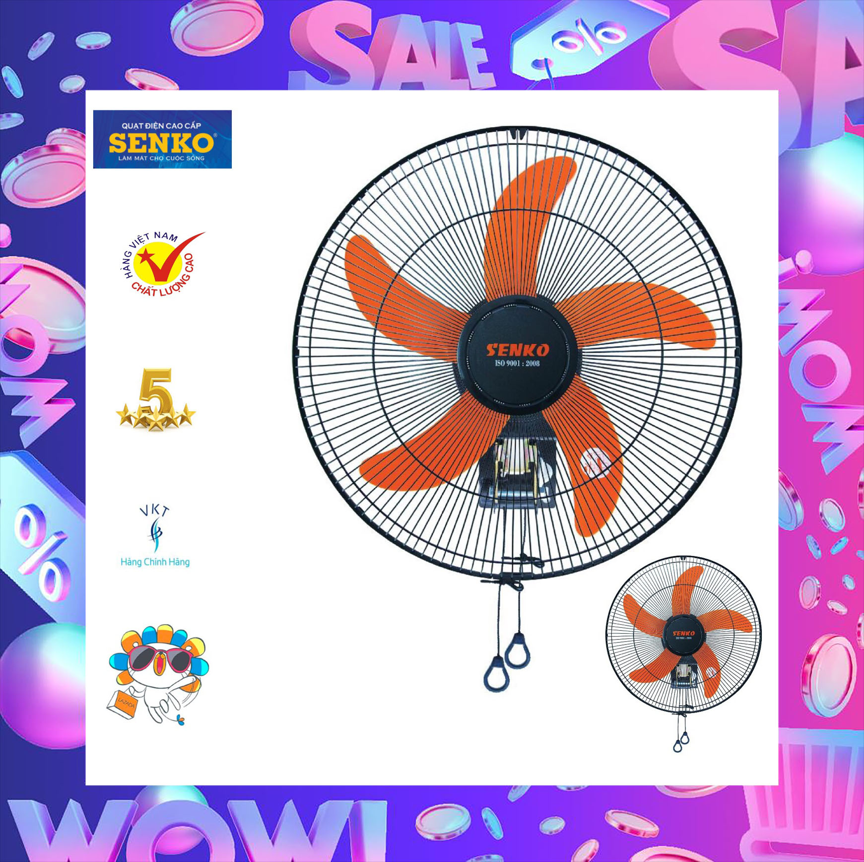 [FREESHIPMAX] Quạt treo 2 dây CN Senko TC16 sải cánh 40cm 47W - Hàng Chính Hãng