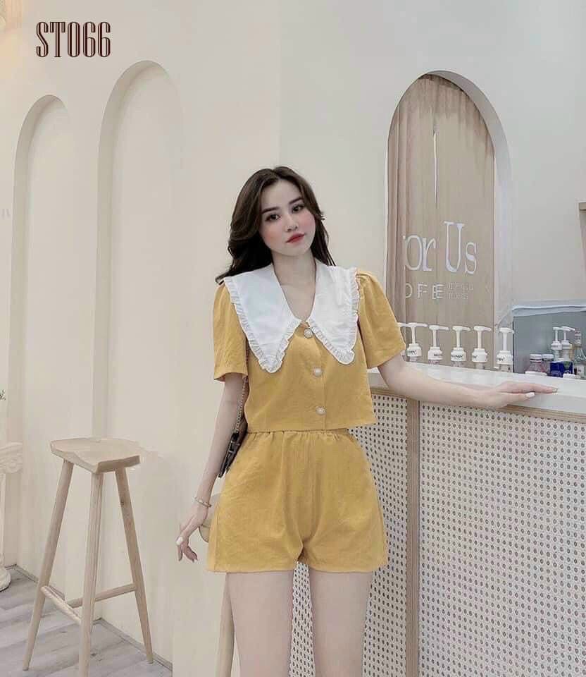 Sét bộ nữ, áo cổ sen kèm quần đùi siêu xinh