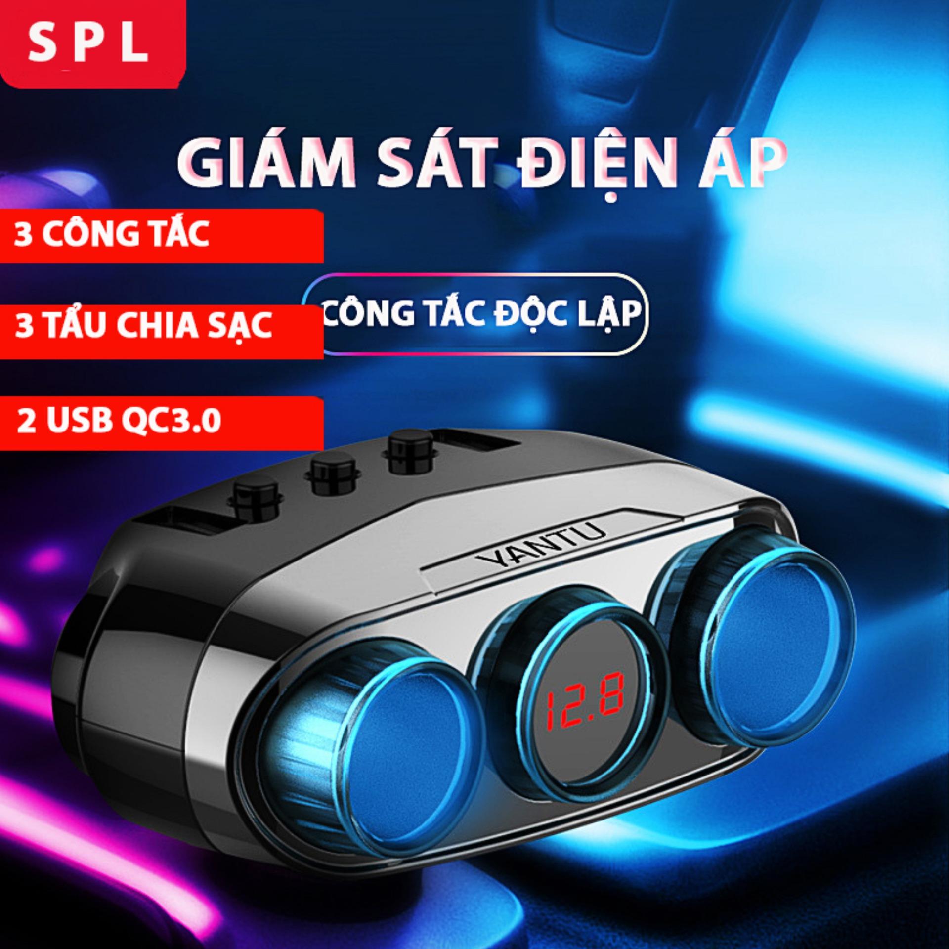 Bộ chia tẩu sạc ô tô, xe hơi Yantu cao cấp gồm 3 tẩu 2 cổng USB sạc nhanh Qc 3.0 ( Màu đen)