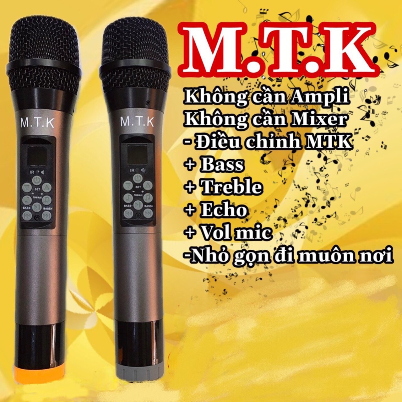 [ MỚI 2022 ]  Trọn Bộ Micro Không Dây Cao Cấp M.T.K – Tích Hợp Tùy Chỉnh Bass, Treble, Micro Không Dây Đa Năng M.T.K Dành Cho Loa Kéo- Âmly , Micro M.T.K 1A Bắt Âm, Chống Hú Cao Cấp, Màn Hình LED Hiển Thị Thông Minh, Hát Karaoke Cực Chất.