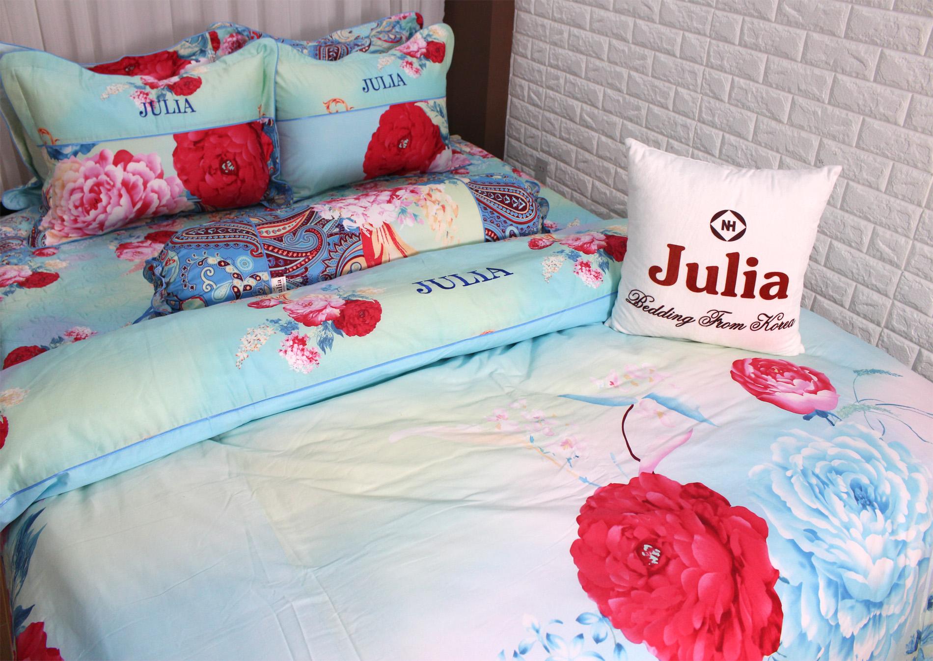 Bộ chăn ga gối chần gòn 5 món cotton satin 3d hàn julia 495bc18