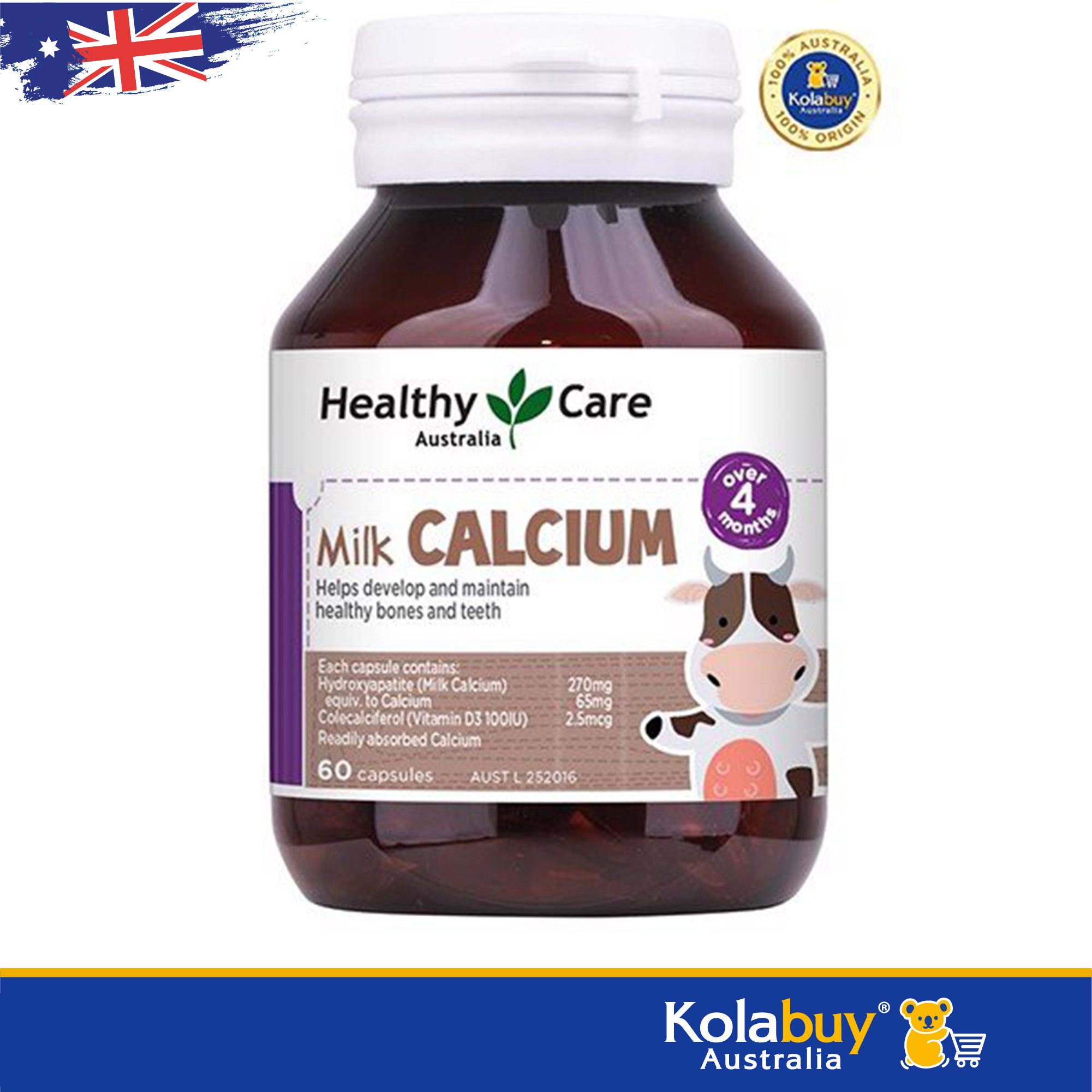 Viên uống bổ sung Canxi cho bé Healthy Care Milk Calcium 60 viên