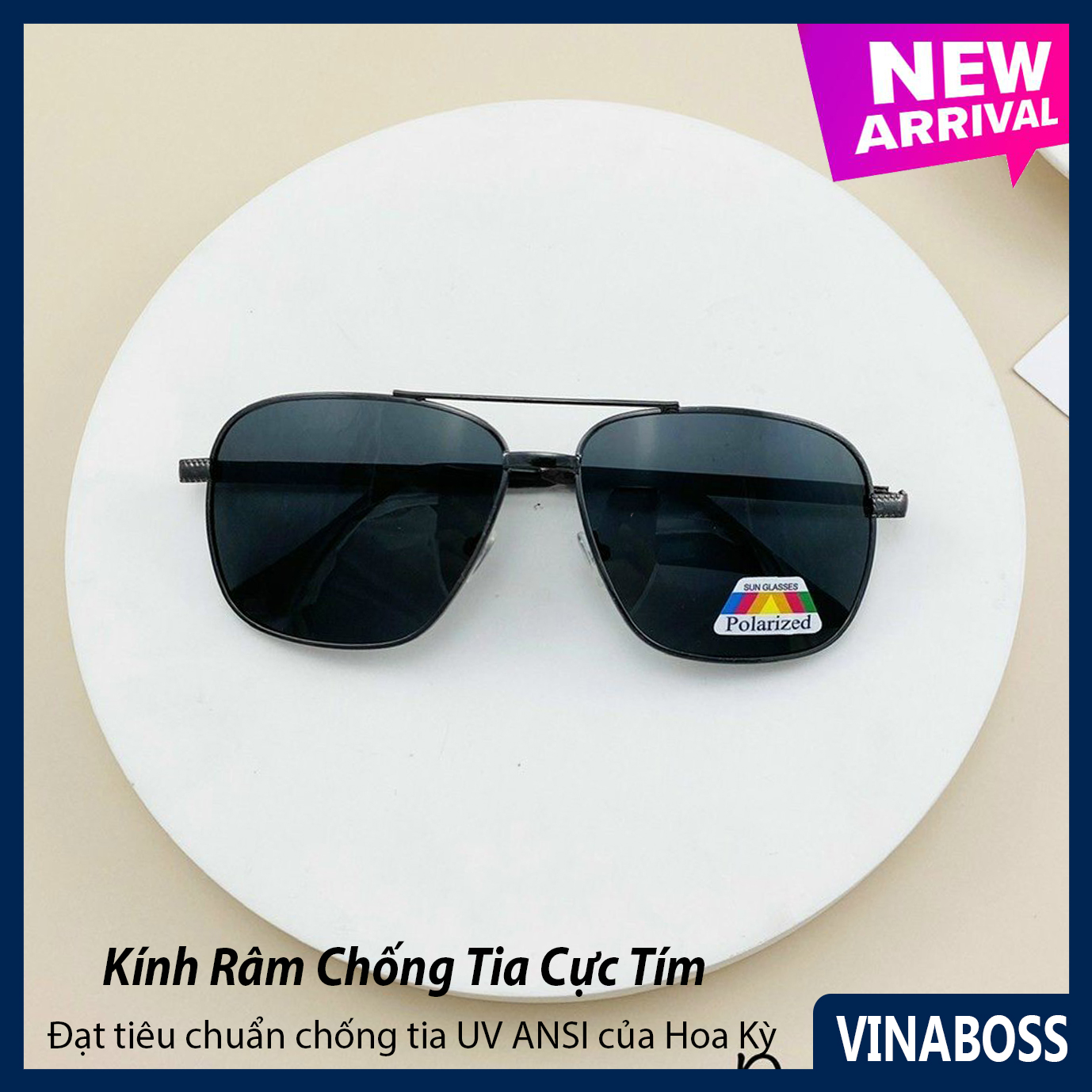 Kính mát nam cao cấp tròng Poly chống chói chống tia UV phim vuông - Mắt kính nam gọng kim loại thiết kế độc đáo