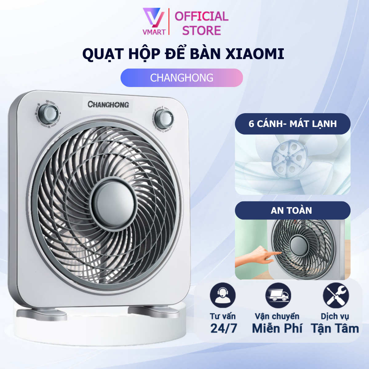 Quạt để bàn 6 cánh siêu mát, quạt hộp Xiaomi Changhong tiết kiệm điện Bảo hành 12 tháng