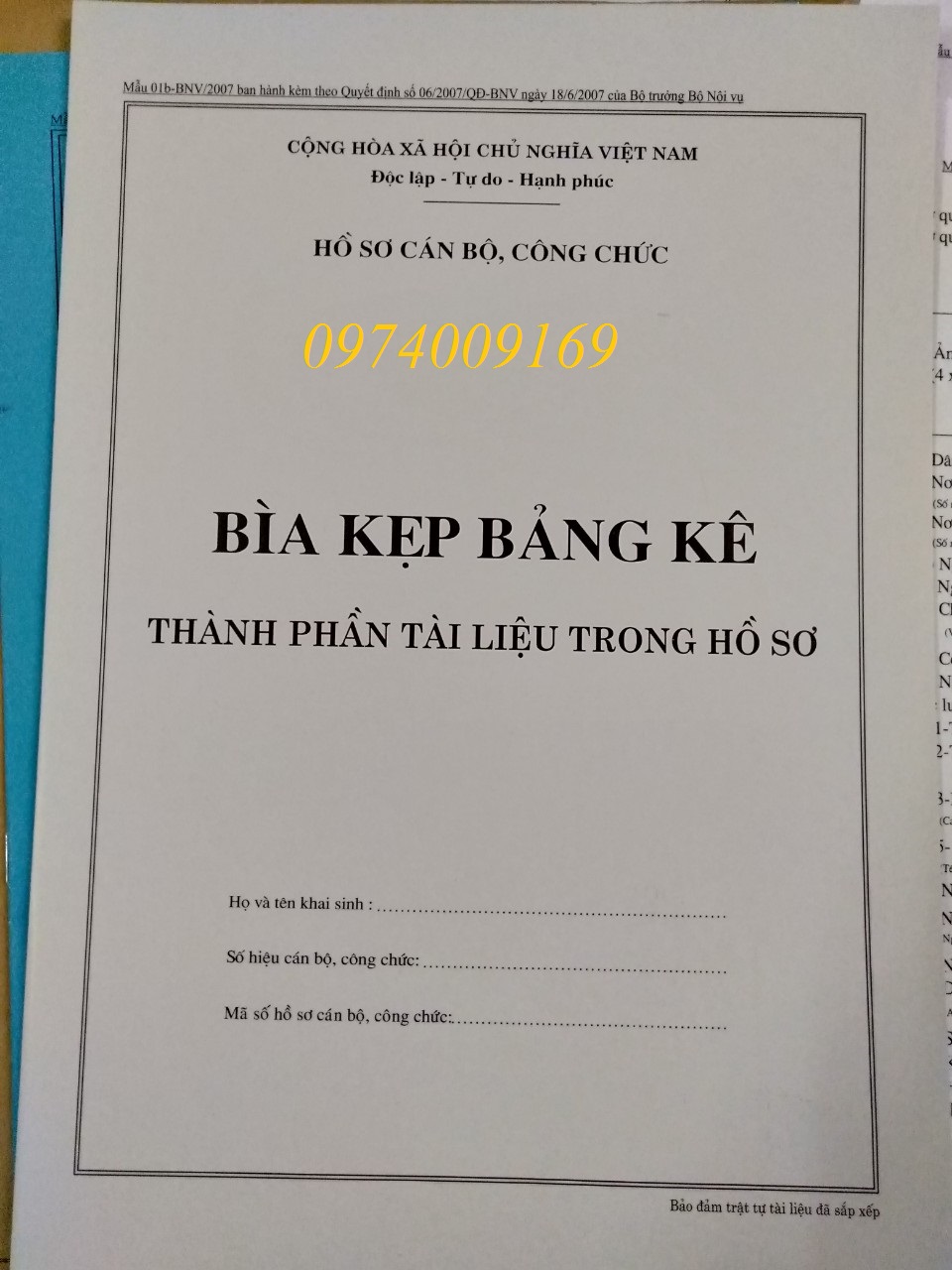 5 bộ bìa kẹp hồ sơ cán bộ công chức