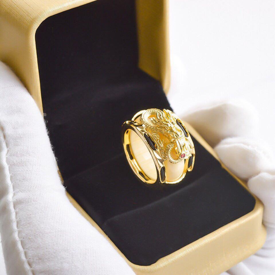 Trang sức phong thủy Nhẫn Rồng nam bạc Thái mạ vàng cao cấp, may mắn