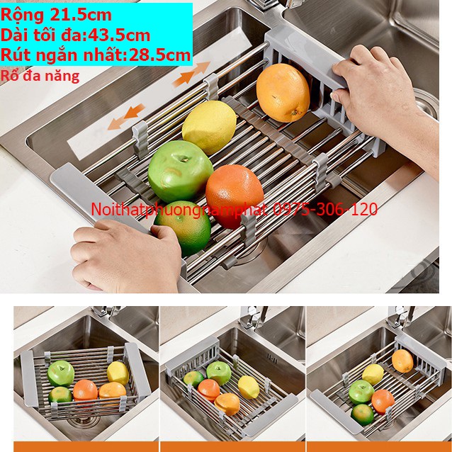 Rổ Rút Đa Năng Đựng Trái Cây Thực Phẩm Úp Bát Bằng Inox Không Bị Han Gỉ KÉO DÀI RÚT NGẮN CÓ CHỖ CỐ ĐỊNH VỪA TẤT CẢ CÁC CHẬU