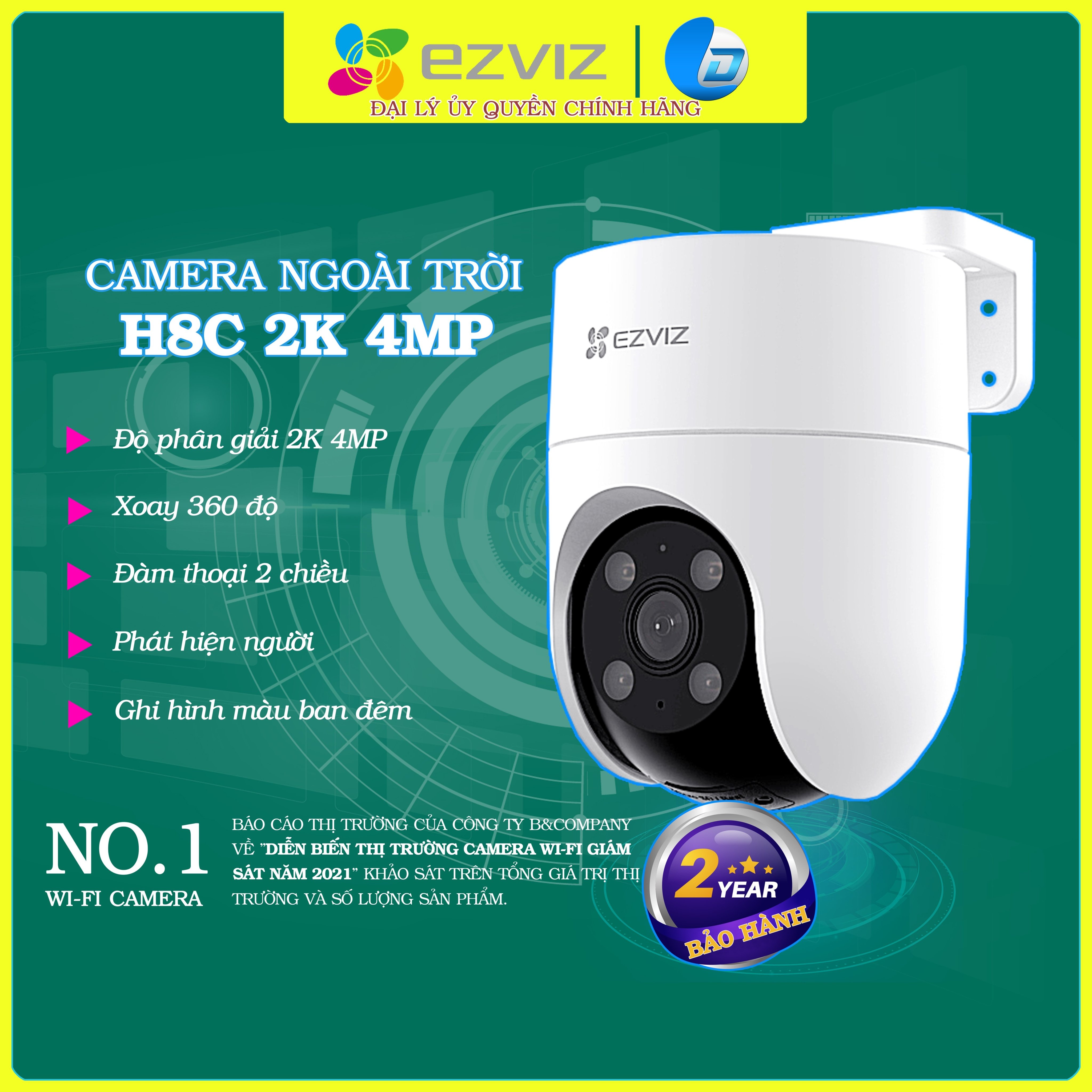 Camera ezviz xoay ngoài trời h8c 2mp/3mp/4mp 2k 2k+ chính hãng, đàm thoại 2 chiều, màu đêm