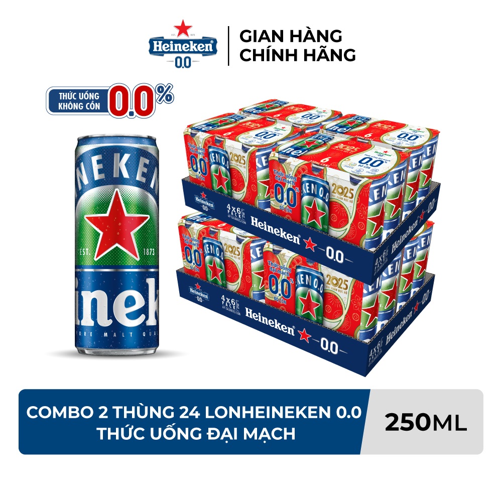 Combo 2 Thùng 24 lon Thức uống đại mạch Heineken 0.0 330ml/lon - Bao Bì Xuân