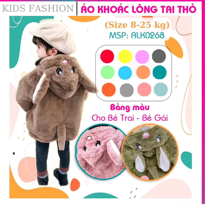 Áo khoác lông tai thỏ được các bé yêu thích Size [8-25 Kg]